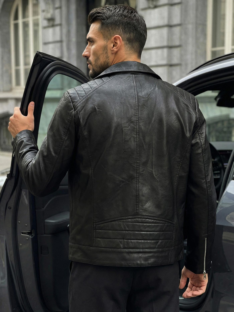 Pánska Koženková Bunda Čierna OZONEE JS/11Z8067Z