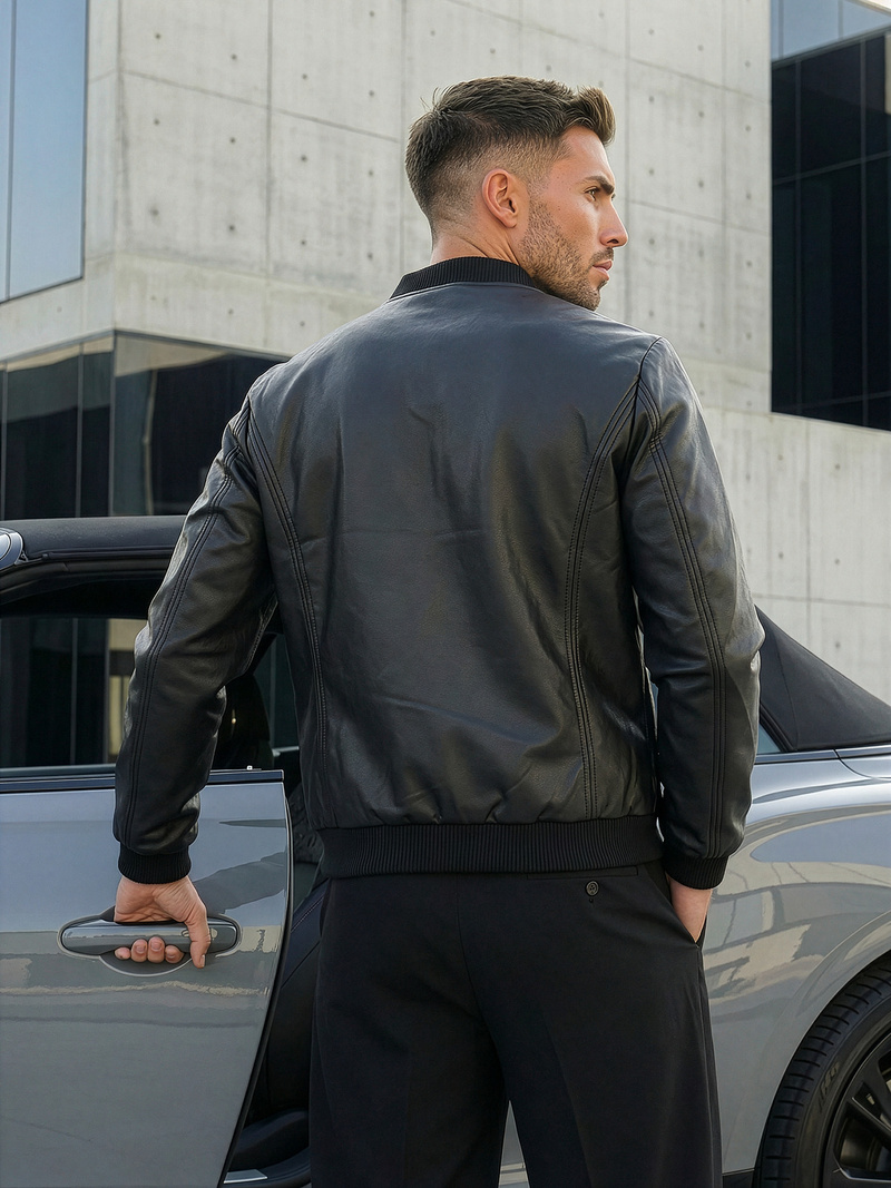 Pánska Koženková Bunda Čierna OZONEE JS/11Z8015Z