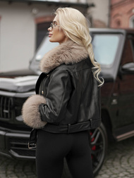 Dámska kožená bunda čierno-béžová OZONEE JS/61M8512/392BZ