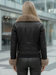 Dámska kožená bunda čierno-béžová OZONEE JS/61M8513/392B