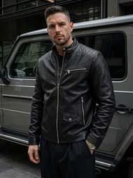 Pánska Koženková Bunda Čierna OZONEE JS/11Z8021