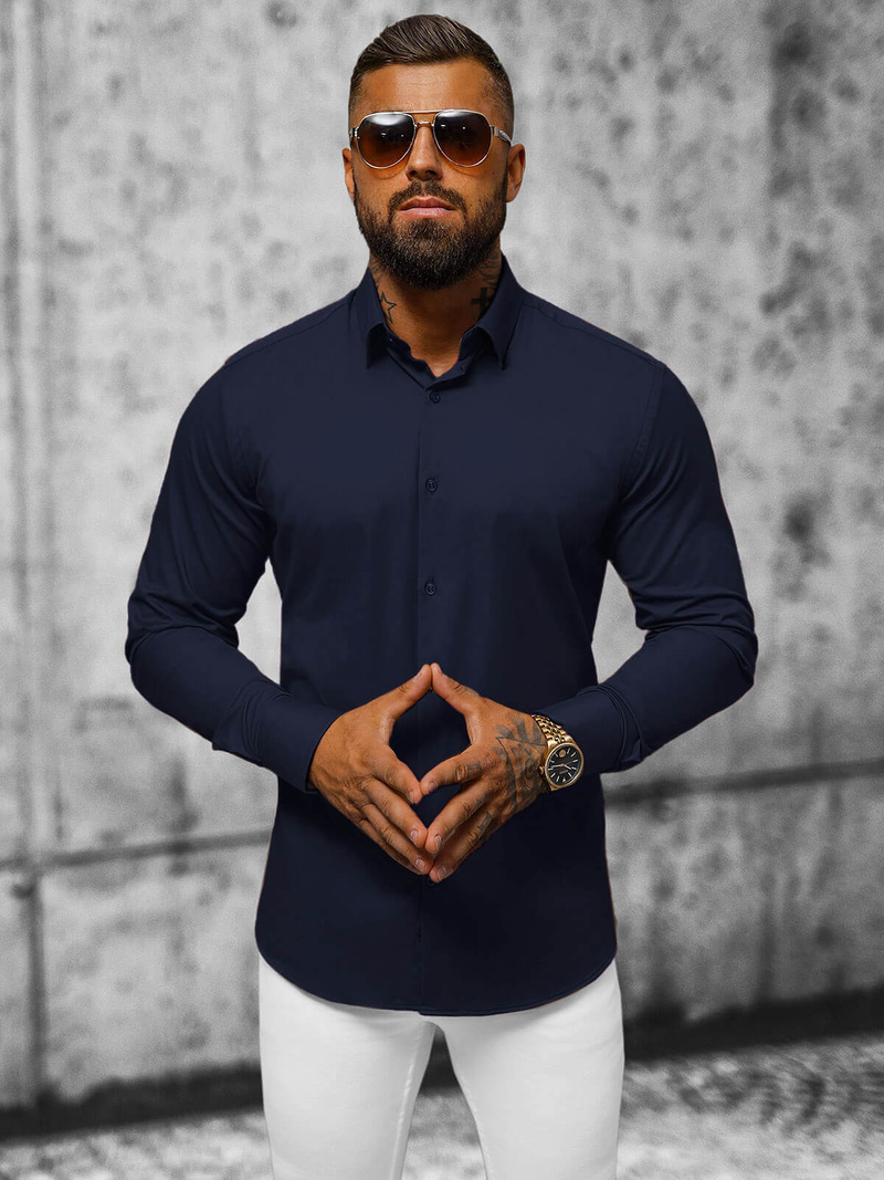 Pánska Košeľa Námornícka Modrá OZONEE O/V79