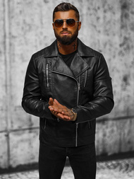 Pánska Koženková Bunda Čierna OZONEE JS/11Z8067