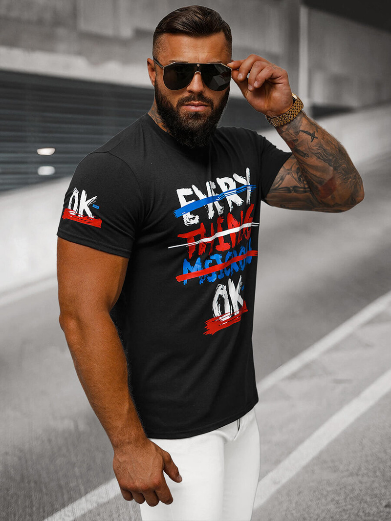 Pánske Tričko Čierne OZONEE O/8T1266/3