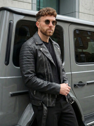 Pánska Koženková Bunda Čierna OZONEE JS/11Z8069