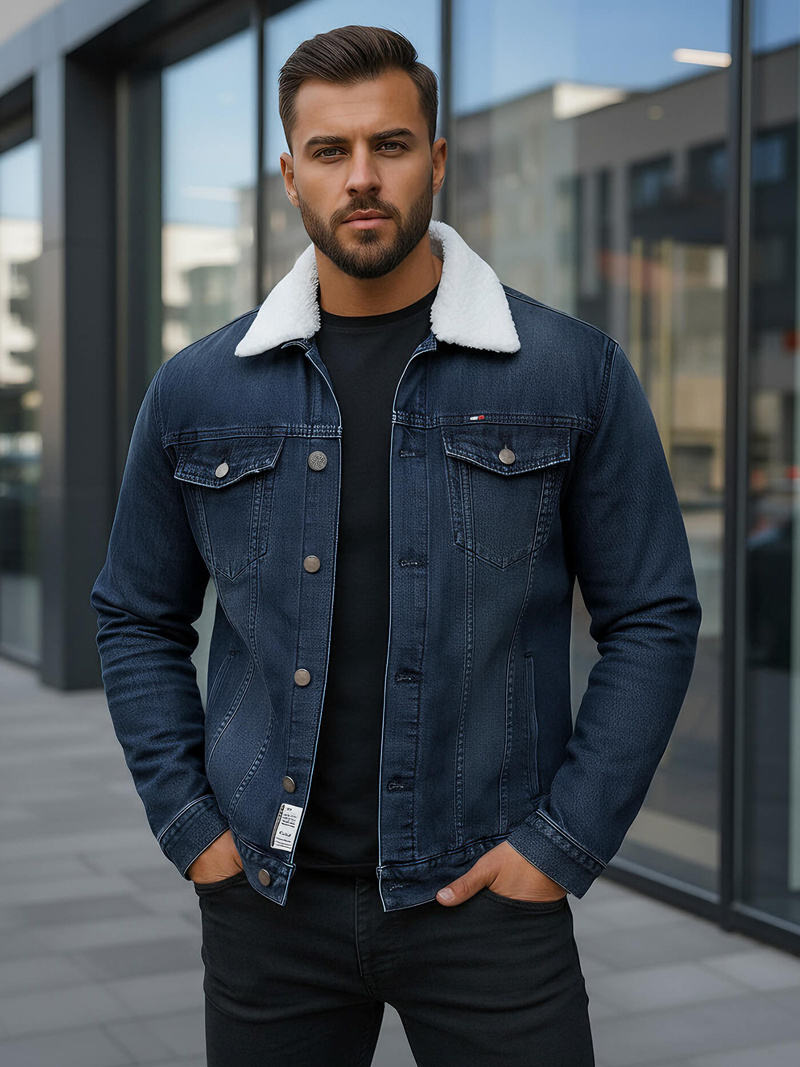 Pánska Riflová Bunda Šerpa Námornícka Modrá OZONEE NB/MJ517BSZ