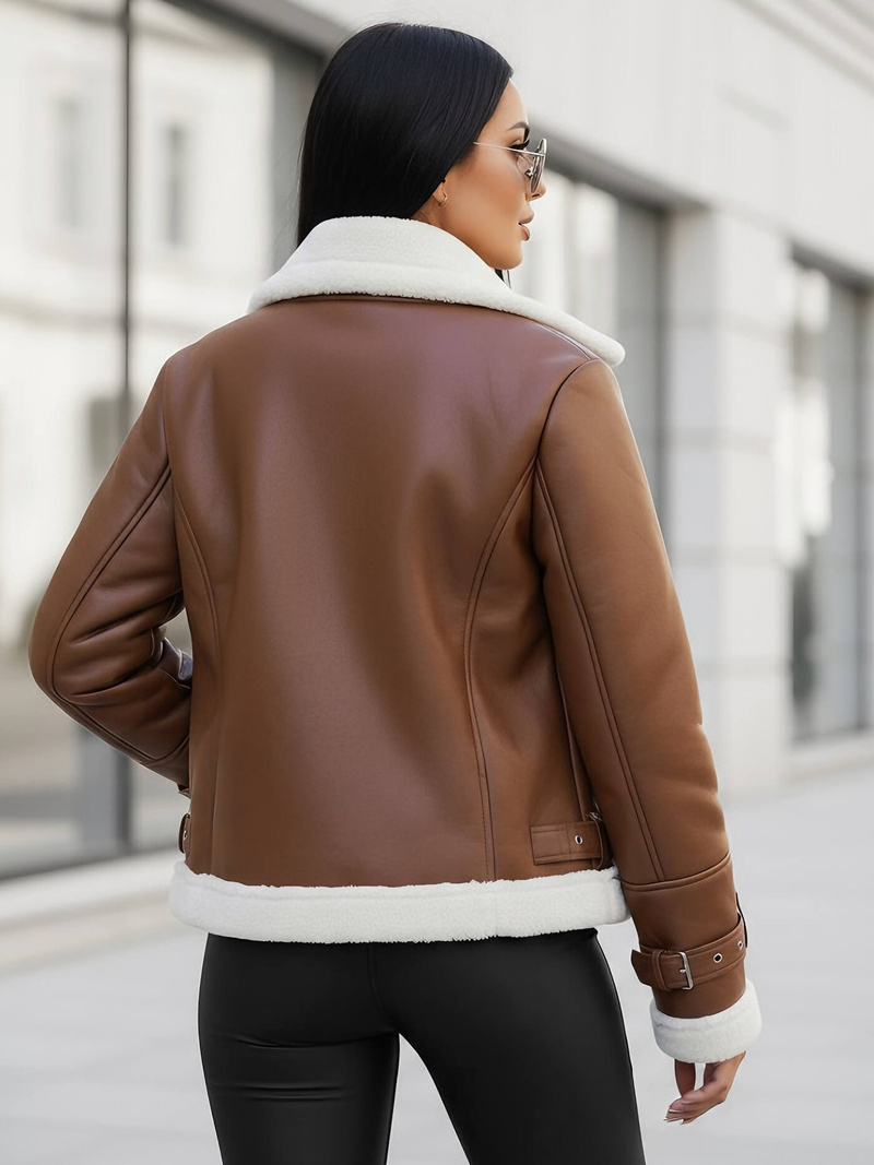 Dámska Kožená Bunda Hnedá OZONEE JS/11Z8177Z