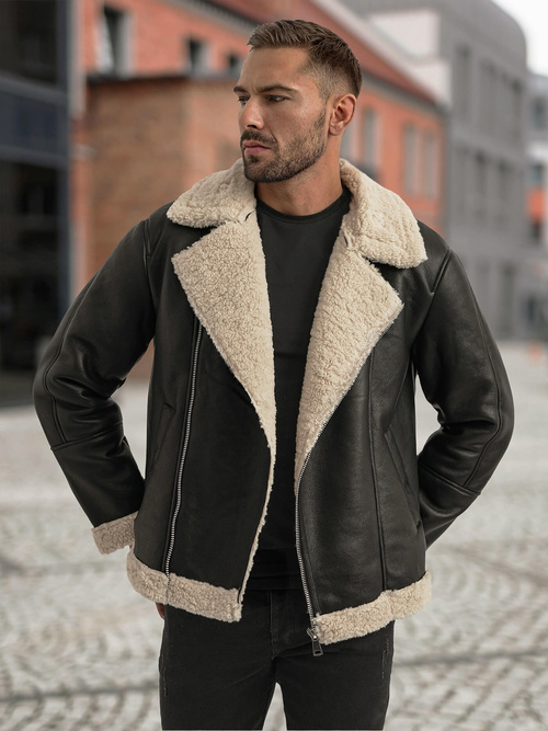 Pánska koženková bunda Čierna OZONEE JS/11Z8273