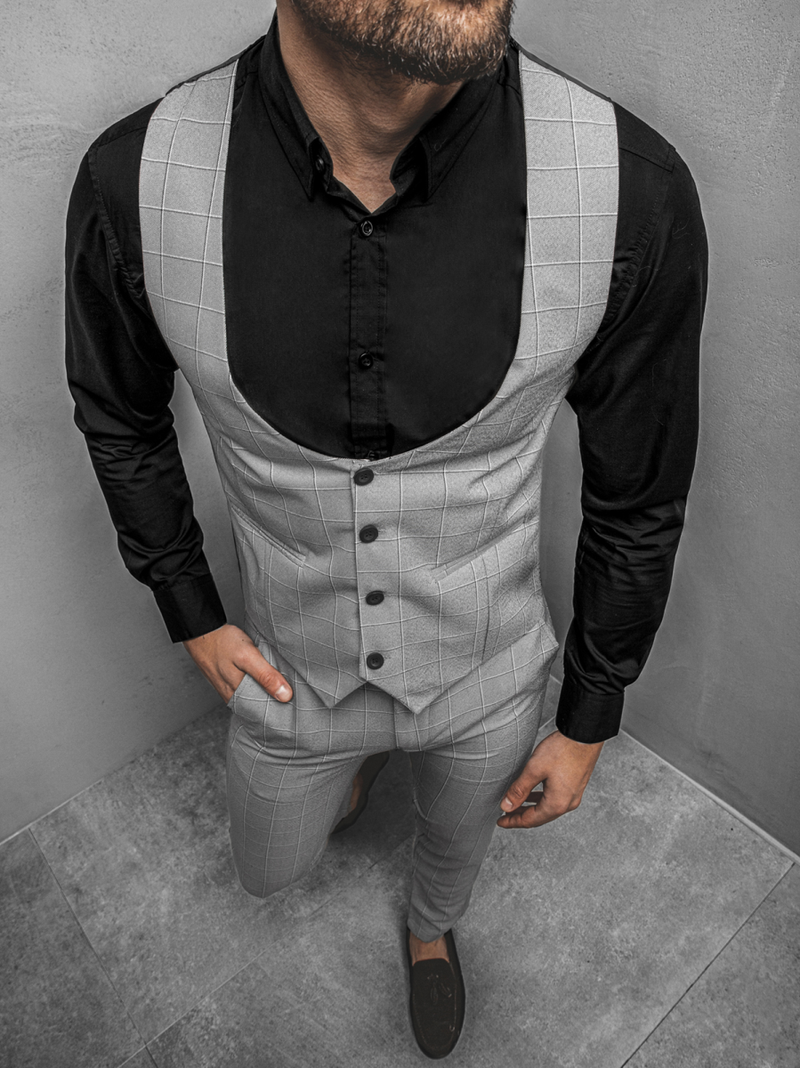 Pánsky komplet - Vesta a chino nohavice, Sivý OZONEE DJ/5553