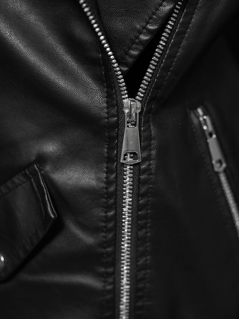 Dámska Kožená Bunda Čierna OZONEE JS/11Z8061