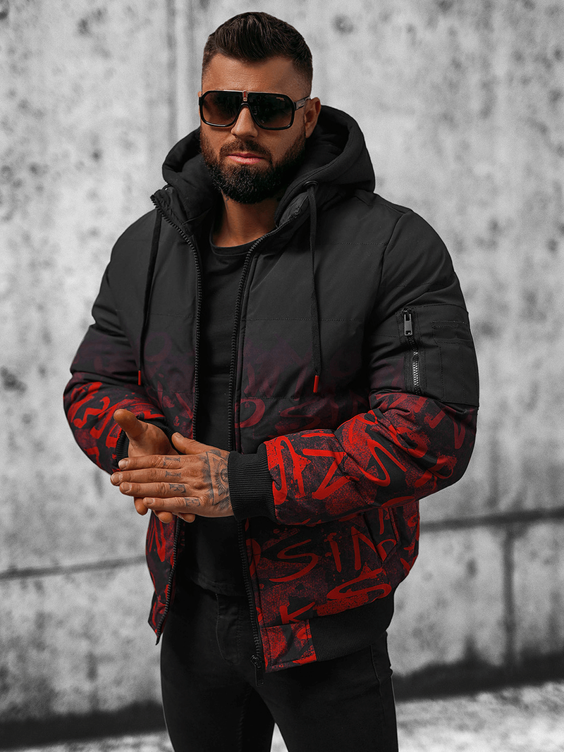 Pánska Bunda Čierno-Červená OZONEE JS/27M8102