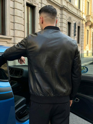 Pánska Koženková Bunda Čierna OZONEE JS/11Z8105Z