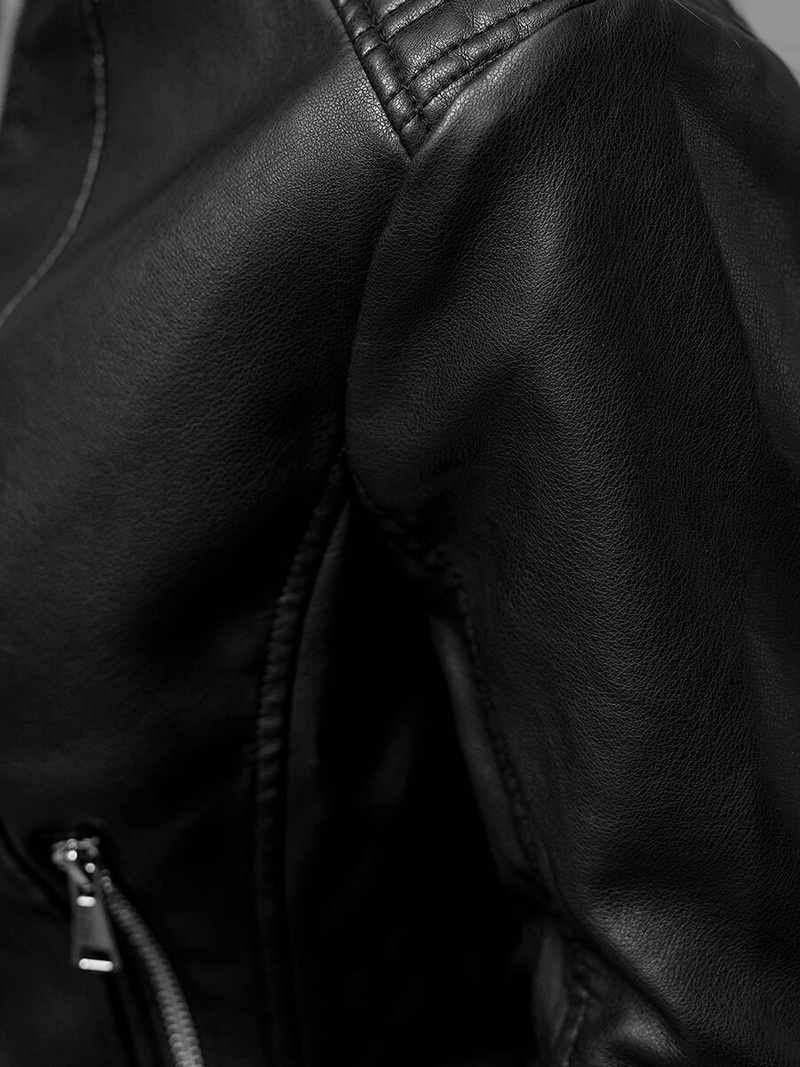 Dámska Kožená Bunda Čierna OZONEE JS/11Z8038