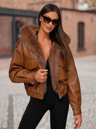 Dámska Kožená Bunda Hnedá OZONEE O/G125