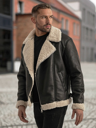 Pánska koženková bunda Čierna OZONEE JS/11Z8273