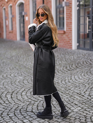 Dámsky kožený kabát čierny OZONEE JS/11Z8253