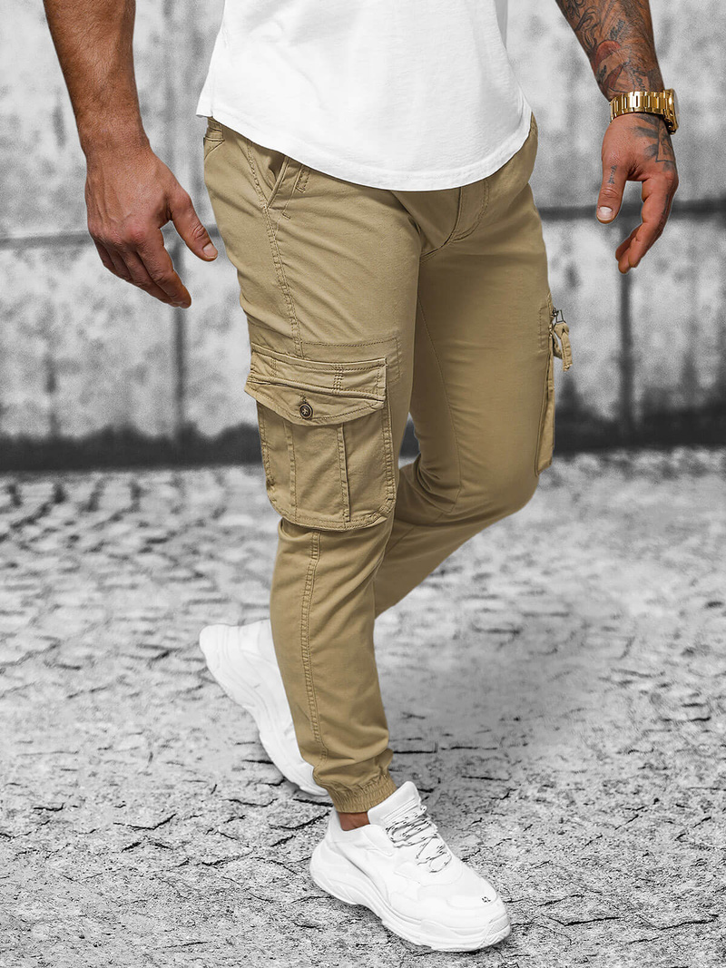 Pánske Chino Jogger Nohavice Béžové OZONEE NB/MP0201K