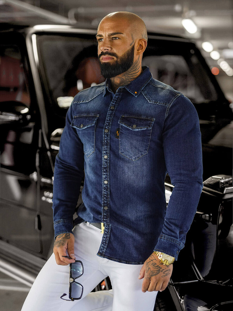 Pánska riflová košeľa modrá OZONEE O/51410