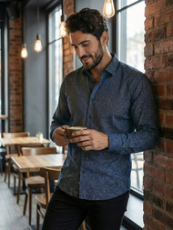 Pánska Košeľa Námornícka Modré OZONEE V/V186Z