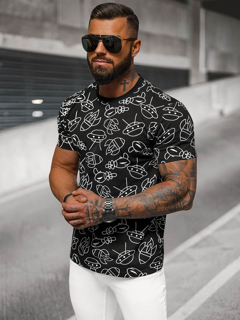 Pánske Tričko Čierne OZONEE JS/8T1197/3