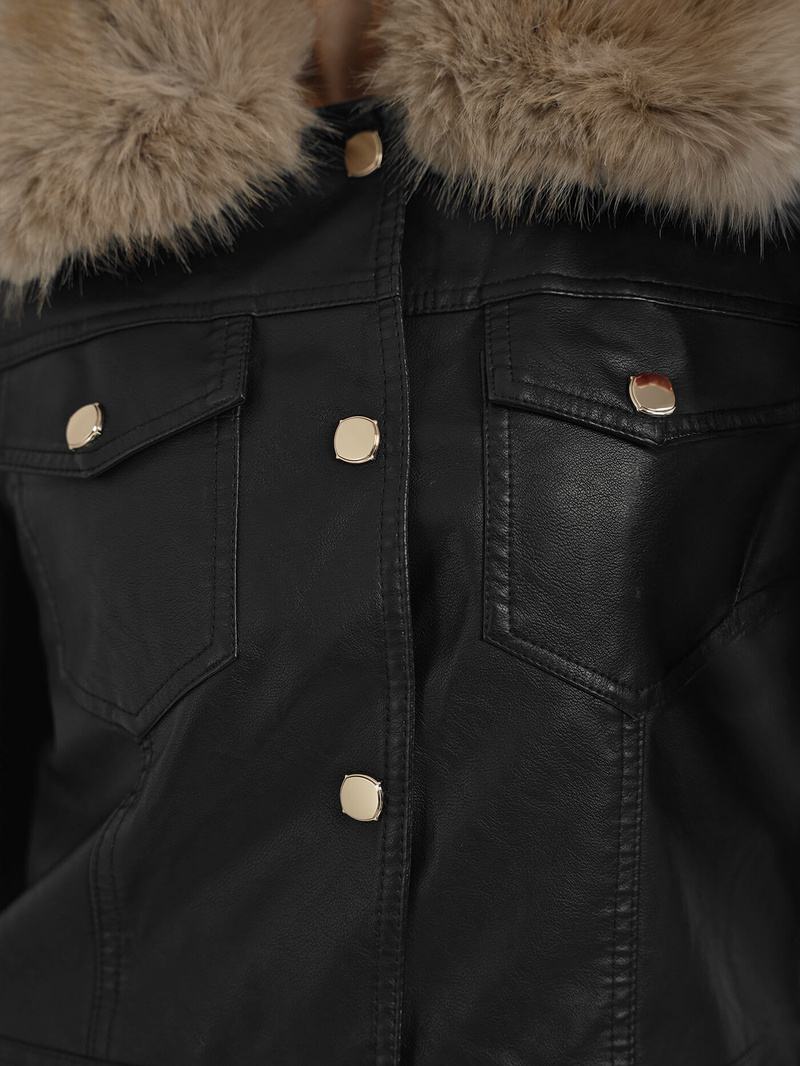 Dámska kožená bunda čierno-béžová OZONEE JS/61M8513/392B