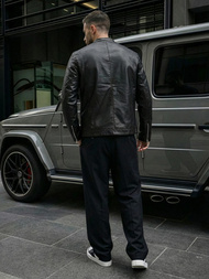 Pánska Koženková Bunda Čierna OZONEE JS/11Z8021