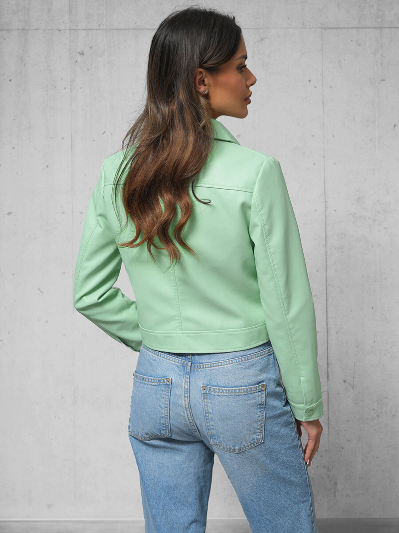 Dámska Kožená Bunda Mentolová OZONEE O/G117