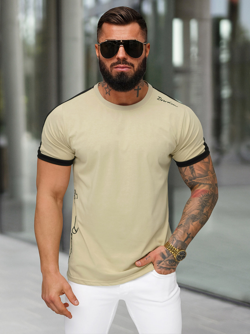 Pánske Tričko Béžová OZONEE O/QQ1196