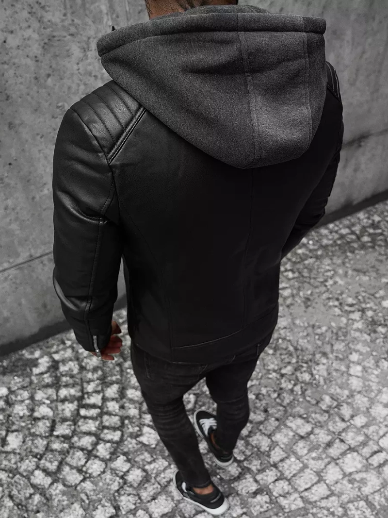 Pánska Koženková Bunda Čierna OZONEE JS/11Z8012