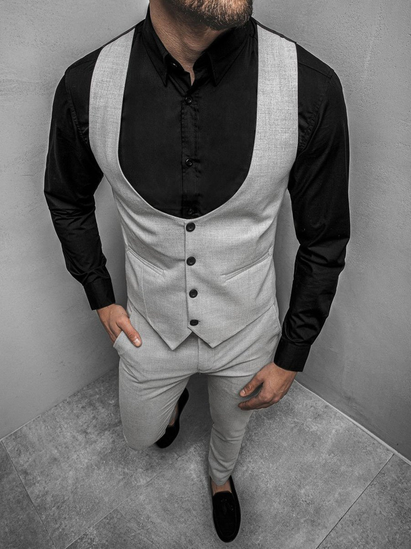 Pánska súprava - Vesta a chino nohavice, Sivá OZONEE DJ/5559