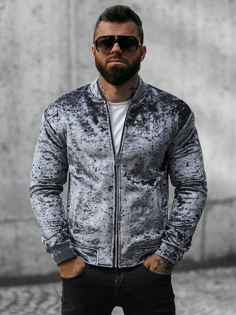 Pánska Velúrová Mikina Sivá OZONEE O/D8120