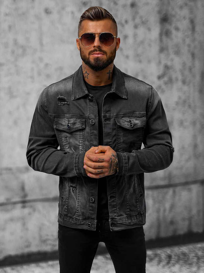 Pánska Riflová Bunda Čierna OZONEE NB/MJ506NZ