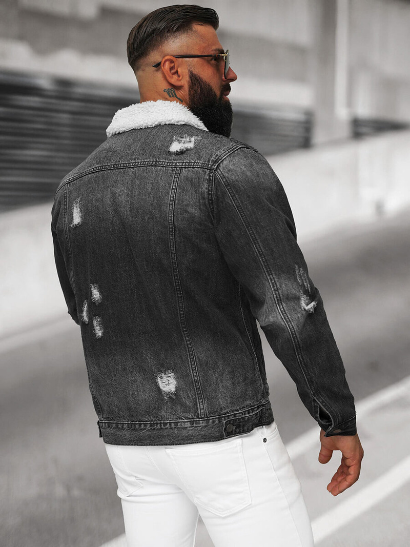 Pánska Riflová Bunda Šerpa Čierna OZONEE NB/MJ502NZ