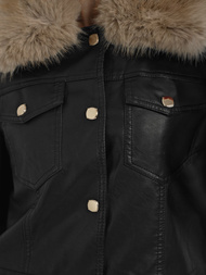 Dámska kožená bunda čierno-béžová OZONEE JS/61M8513/392B