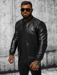 Pánska Koženková Bunda Čierna OZONEE JS/11Z8105