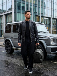 Pánska Koženková Bunda Čierna OZONEE JS/11Z8027