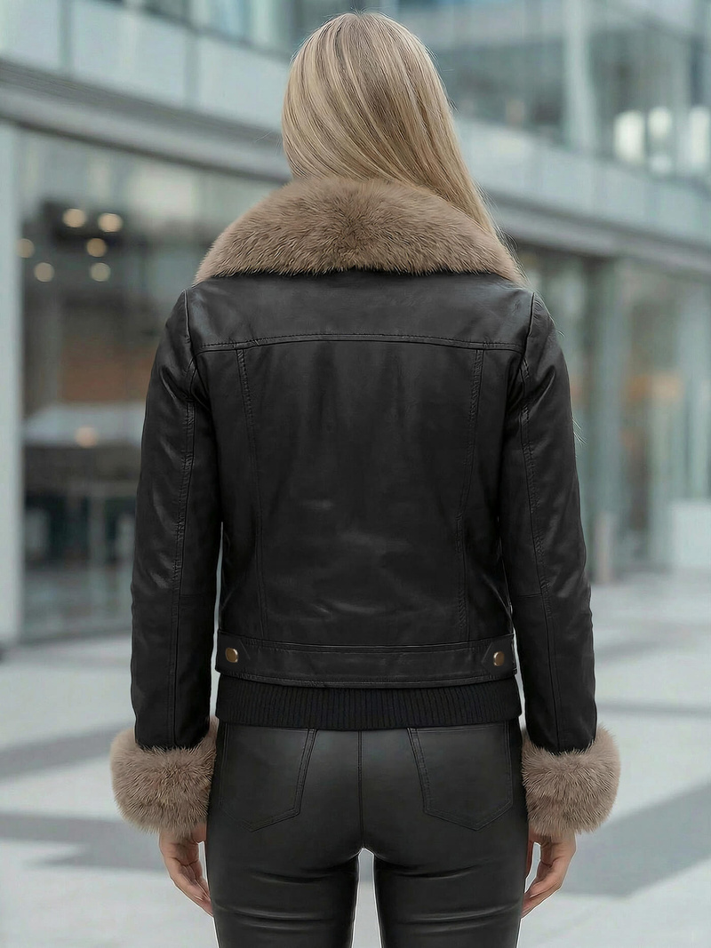 Dámska kožená bunda čierno-béžová OZONEE JS/61M8513/392B