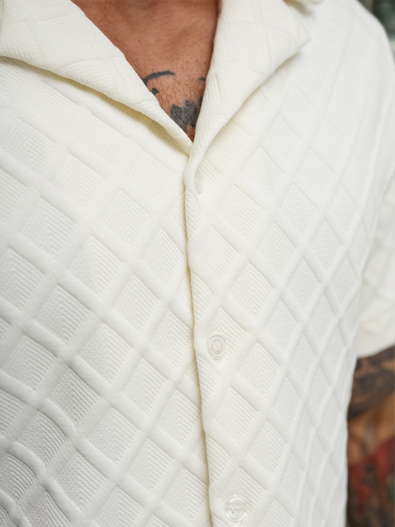 Pánska Košeľa s Krátkym Rukávom Ecru OZONEE O/B2257