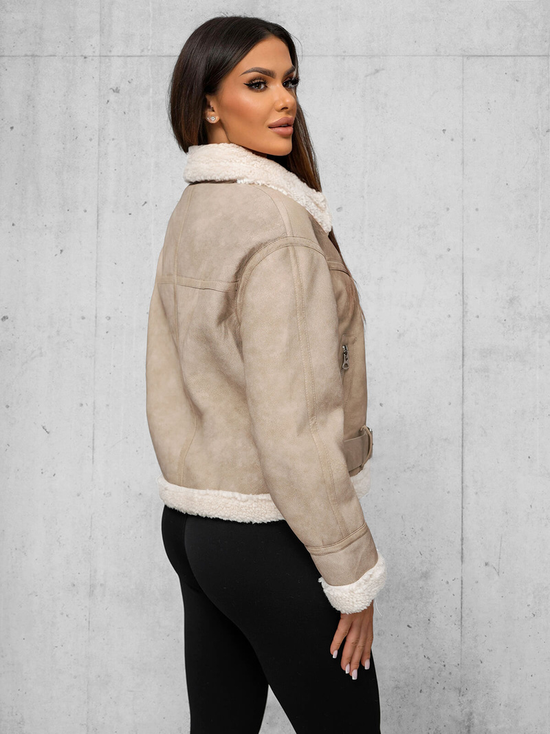 Dámska Kožená Bunda Béžová OZONEE O/81331Z