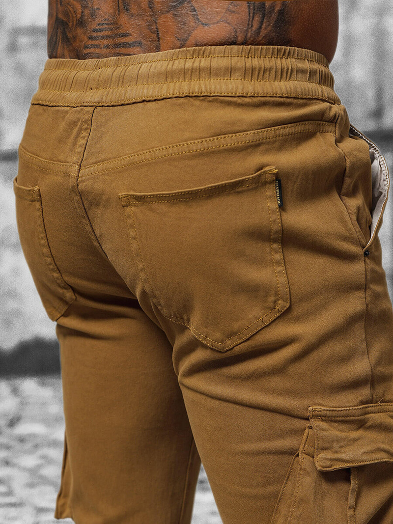 Pánske chino jogger nohavice tmavý camel OZONEE NB/MP0105KSZ