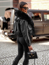 Dámska Kožená Bunda Čierna OZONEE JS/11Z8172