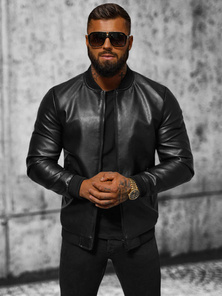 Pánska Koženková Bunda Čierna OZONEE JS/11Z8105