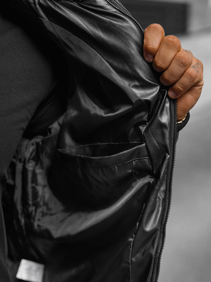 Pánska Koženková Bunda Čierna OZONEE O/M795Z