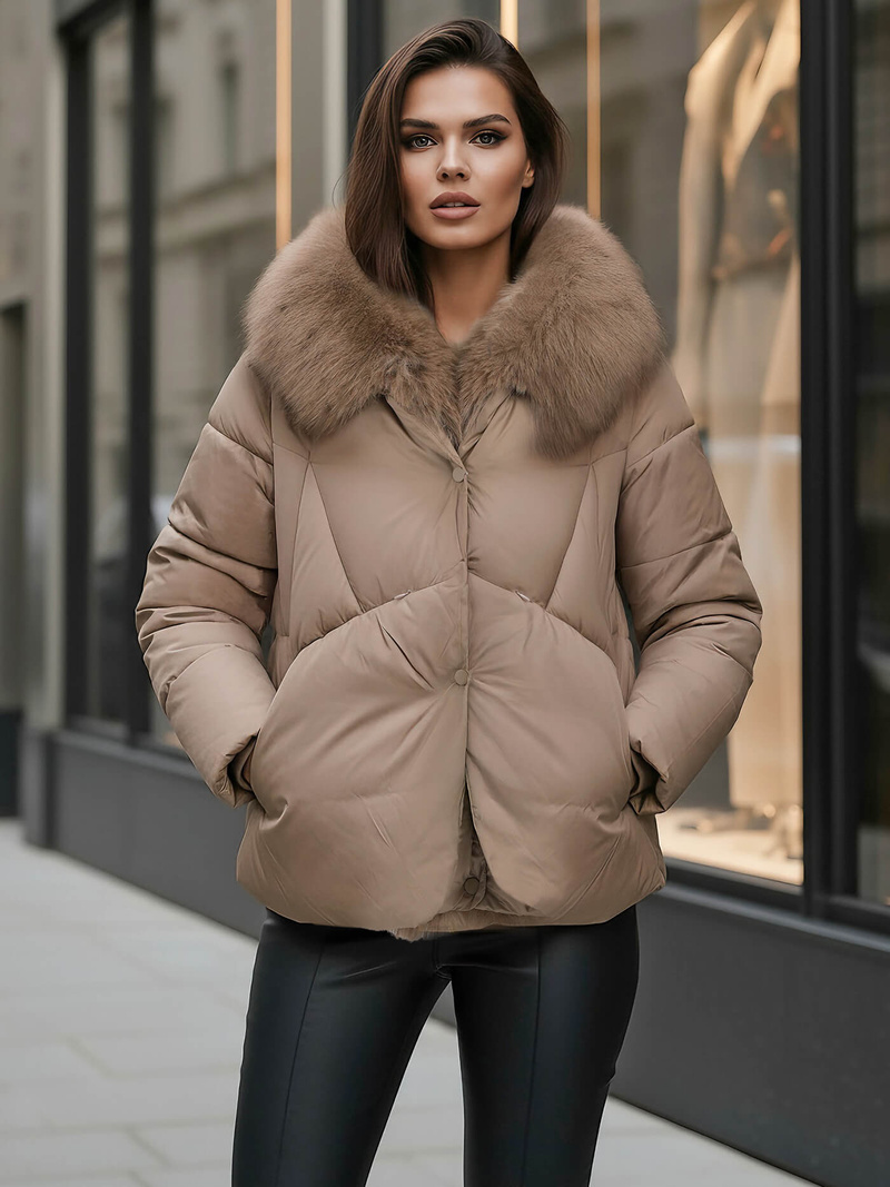 Dámska Bunda Tmavo-Béžové OZONEE O/16M9179/84