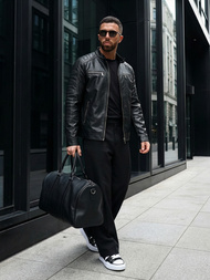 Pánska Koženková Bunda Čierna OZONEE JS/11Z8138