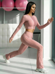 Dámske legíny so širokými nohami prášková ružová OZONEE JS/17K588/7Z