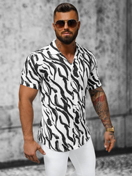 Pánska košeľa s krátkym rukávom bielo-čierna OZONEE E/1400/59