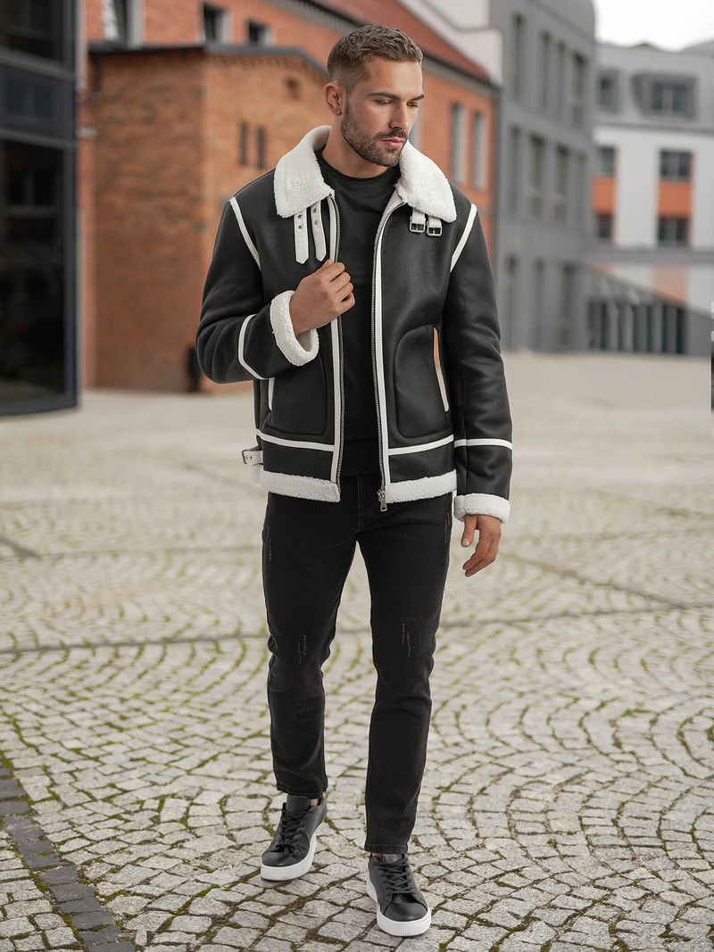 Pánska koženková bunda Čierna OZONEE JS/11Z8270