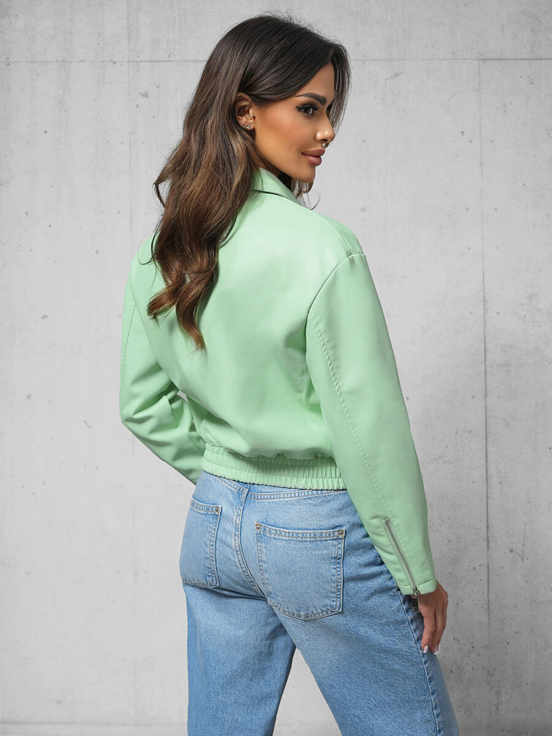 Dámska Kožená Bunda Mentolová OZONEE O/G116