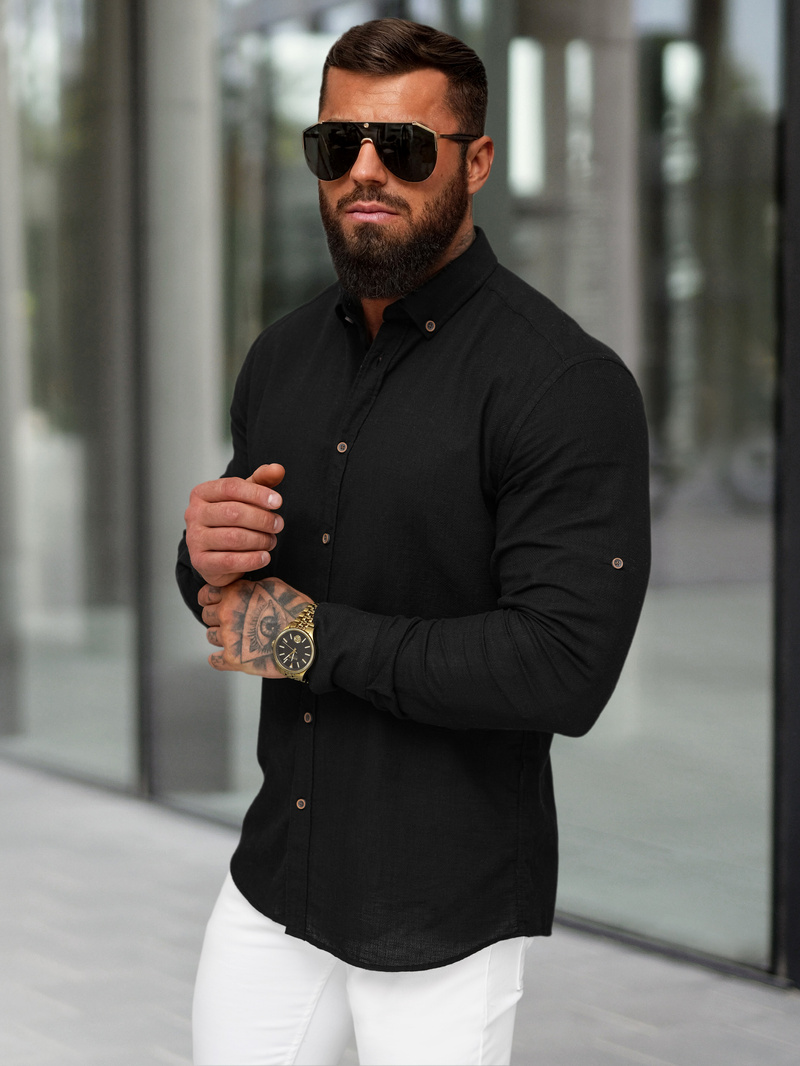 Pánska Košeľa Crna OZONEE O/V144